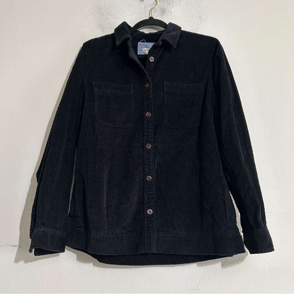 L.L. Bean Comfort Corduroy Relaxed Shirt Jacket Black Fall Chore Barn Granola